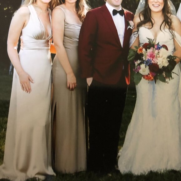 Revelry Skye Velvet Maxi Slip Dress Gold Champagne Size 4 - Picture 3 of 7